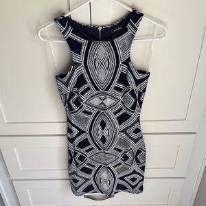 Elegant Blue and White Geometric Mini Dress- Juniors size 5